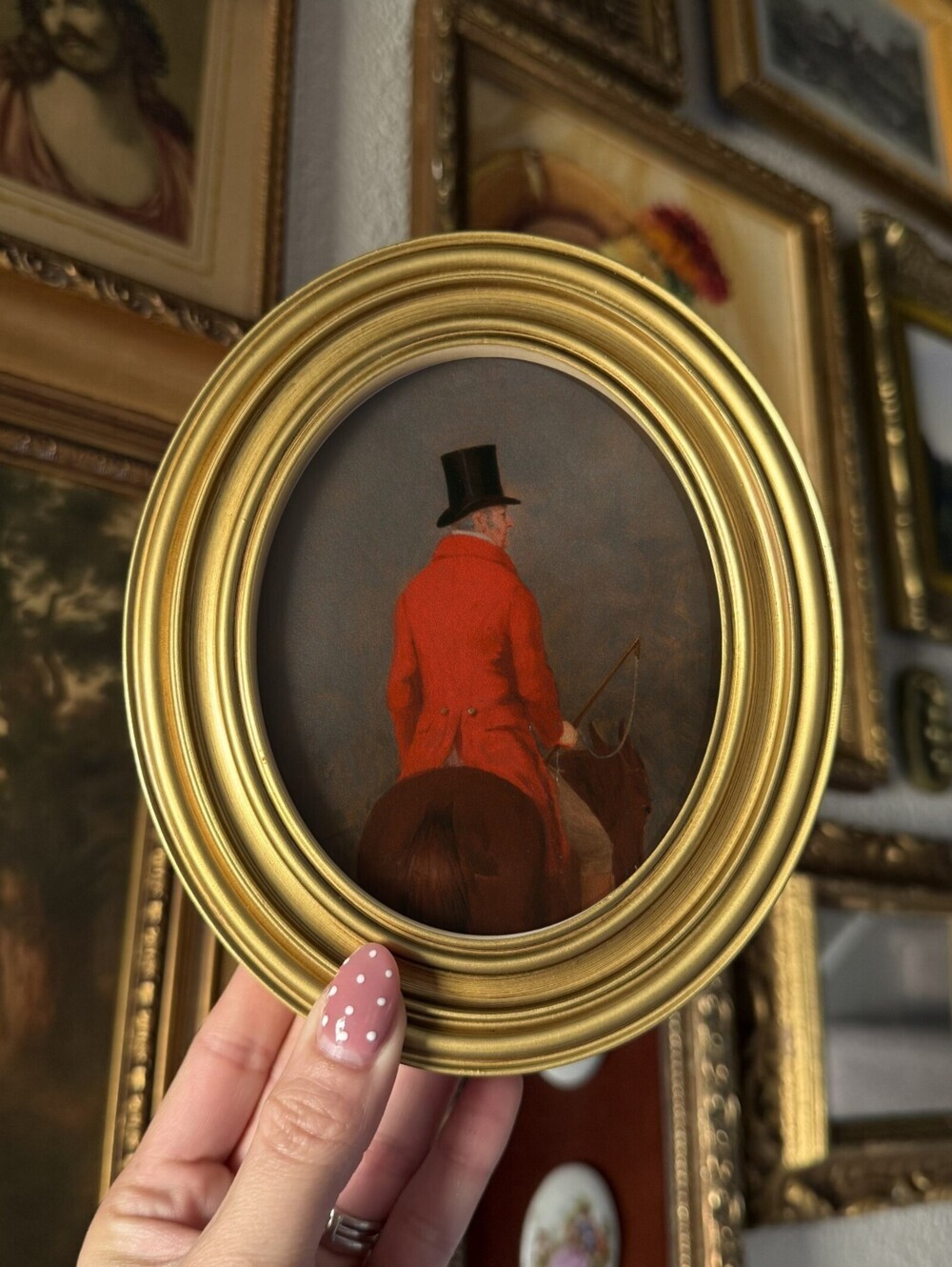Vintage Style Man and Horse Art Print Framed Oval